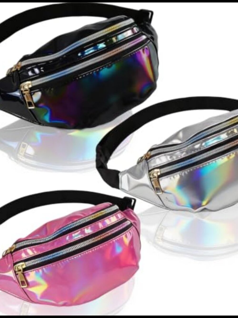 Holographic Fanny Pack Set 3 Pcs PU Waist Bag Adjustable Strap Travel